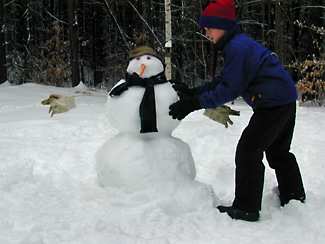 Building the Snowman: Putting the finishing touches on the snowman