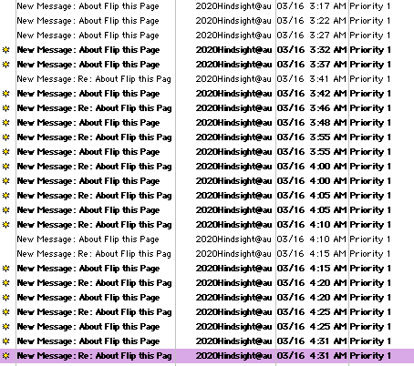 mail overkill: This is the list of incoming mail to tell me that new messages were posted in my discussion group.