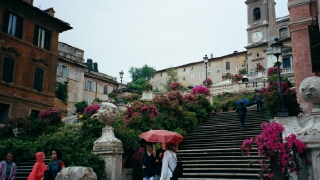 Scalinata di Spagna: The famous Spanish Steps, bedecked with flowers.