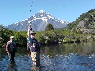 Daniel with a bent rod at a lake near Argentina: