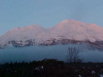 Mt Shasta in winter sunset: 