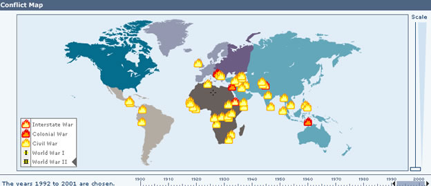 Conflict map: An interactive map of conflicts over the last century from the Nobel e-Museum